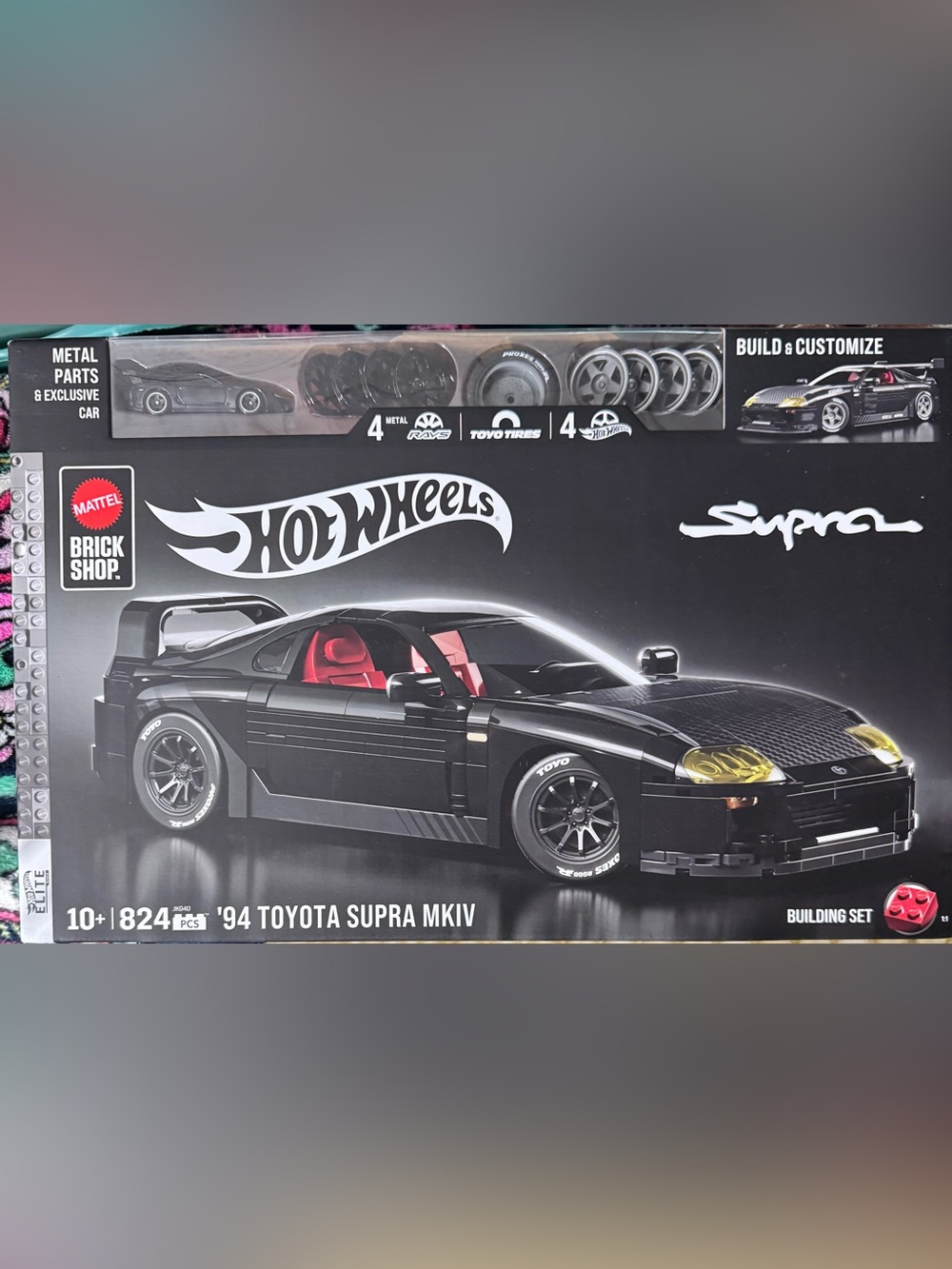 Hot Wheels Brick Shop Black '94 Toyota Supra MKIV Building Set